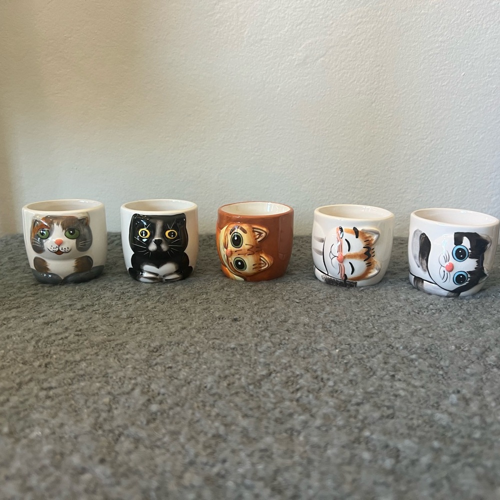 Cute Cat-Themed Ceramic 2in Plant Pots